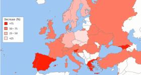 Mapa de Europa que muestra la reducción en el uso de FRAX en línea entre febrero y abril de 2020